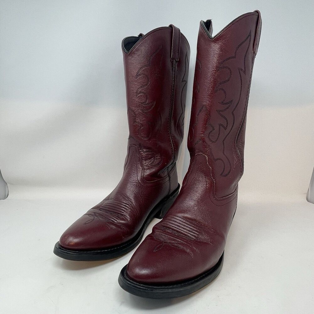 Old West Leather Cowboy Boots TBM3013 Black Cherry Men’s 10 D Western Rodeo